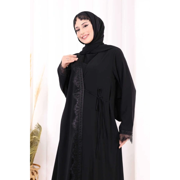 Danteli Şallı Abaya Şal Hediyelidir! 7069 Siyah