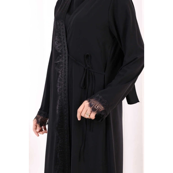 Danteli Şallı Abaya Şal Hediyelidir! 7069 Siyah
