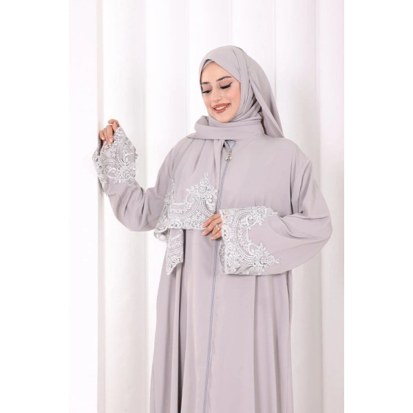 Dantelli Namaz Feracesi 6093 Gri
