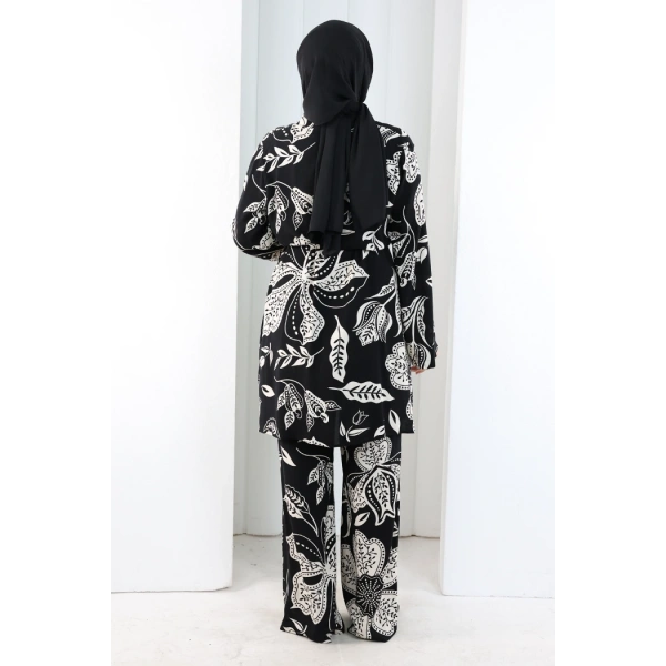 Desenli Kimono Takım 8712 Siyah