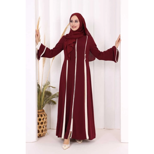 Dubai Biyeli Fermuarlı Ferace 7050 Mürdüm