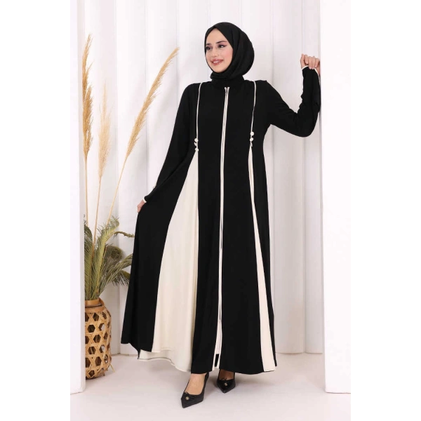 Dubai Biyeli Fermuarlı Ferace 7050 Siyah