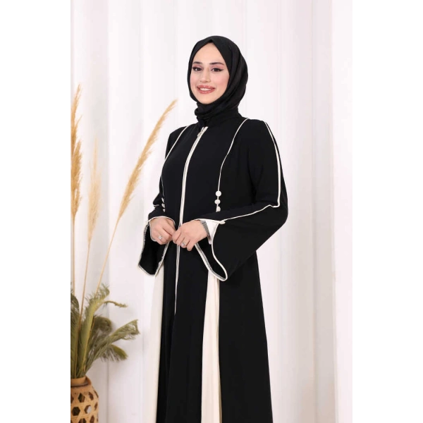 Dubai Biyeli Fermuarlı Ferace 7050 Siyah
