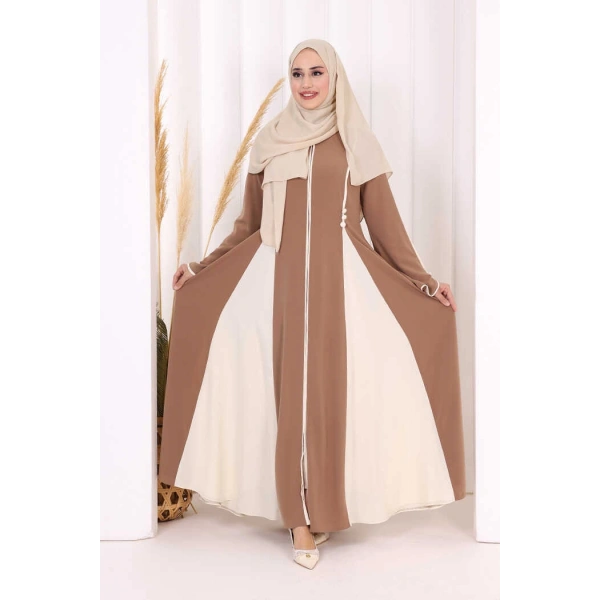 Dubai Biyeli Fermuarlı Ferace 7050 Taba