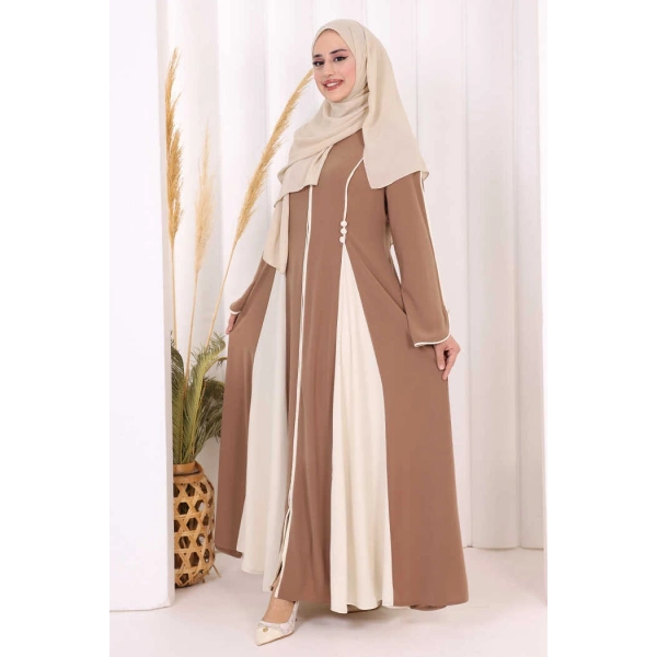 Dubai Biyeli Fermuarlı Ferace 7050 Taba