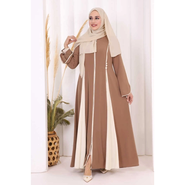 Dubai Biyeli Fermuarlı Ferace 7050 Taba