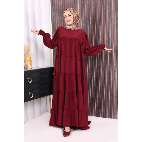Dubai Katlı Salaş Elbise 6023 Bordo
