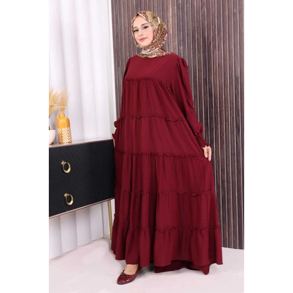 Dubai Katlı Salaş Elbise 6023 Bordo