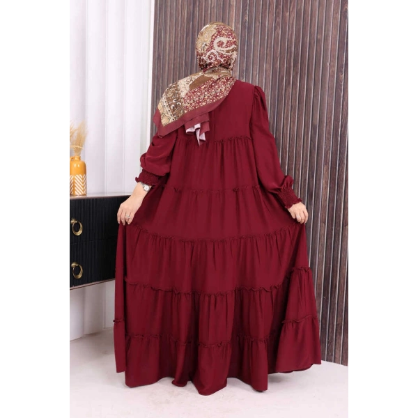Dubai Katlı Salaş Elbise 6023 Bordo