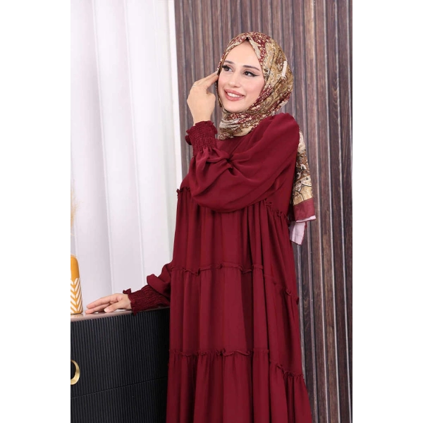 Dubai Katlı Salaş Elbise 6023 Bordo