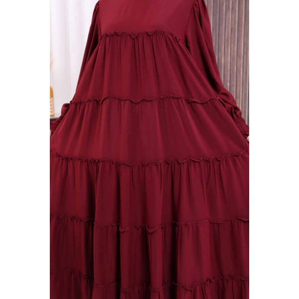 Dubai Katlı Salaş Elbise 6023 Bordo