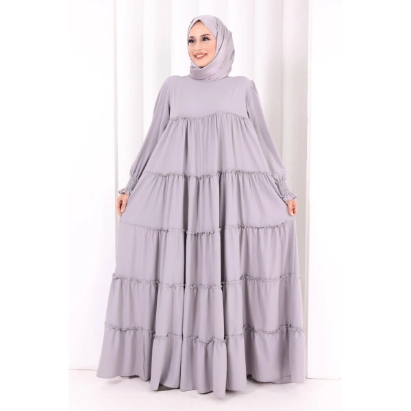 Dubai Katlı Salaş Elbise 6023 Gri