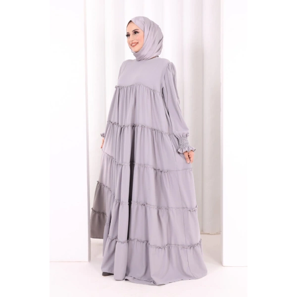 Dubai Katlı Salaş Elbise 6023 Gri