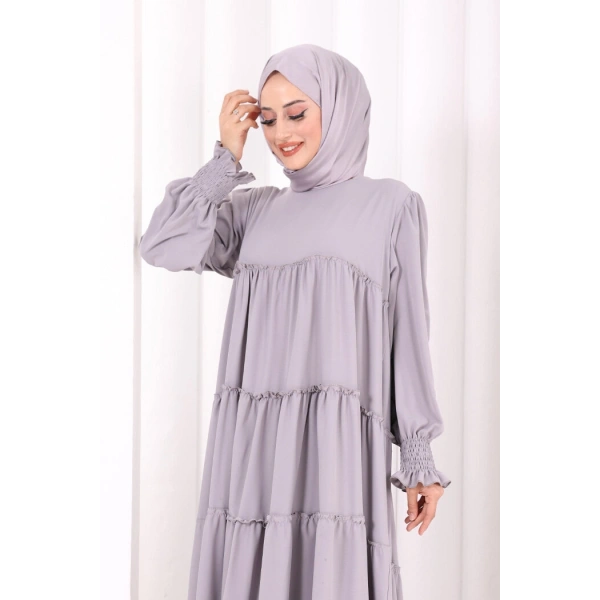 Dubai Katlı Salaş Elbise 6023 Gri