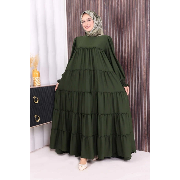 Dubai Katlı Salaş Elbise 6023 Haki