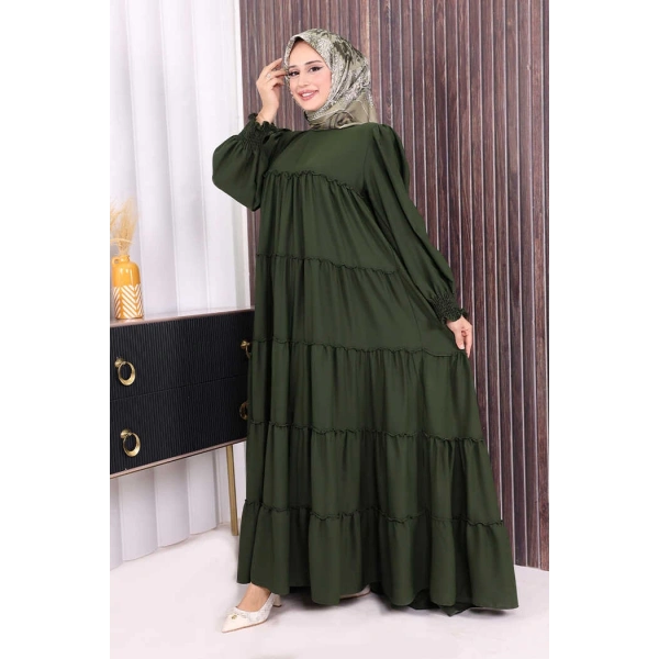 Dubai Katlı Salaş Elbise 6023 Haki
