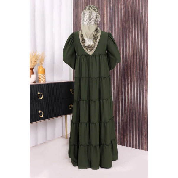 Dubai Katlı Salaş Elbise 6023 Haki