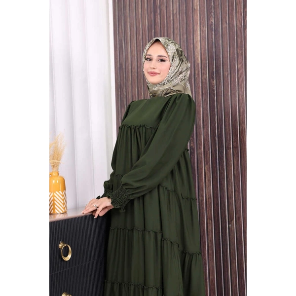Dubai Katlı Salaş Elbise 6023 Haki