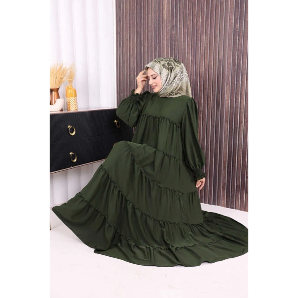 Dubai Katlı Salaş Elbise 6023 Haki