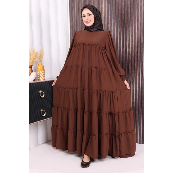 Dubai Katlı Salaş Elbise 6023 Kahverengi