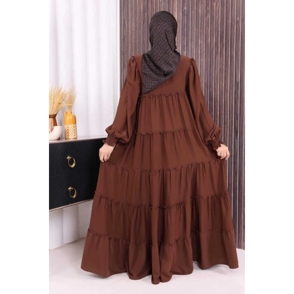 Dubai Katlı Salaş Elbise 6023 Kahverengi