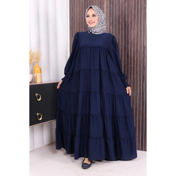 Dubai Katlı Salaş Elbise 6023 Lacivert
