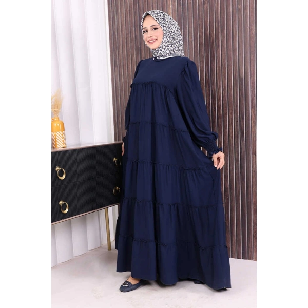 Dubai Katlı Salaş Elbise 6023 Lacivert