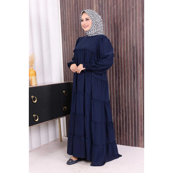 Dubai Katlı Salaş Elbise 6023 Lacivert