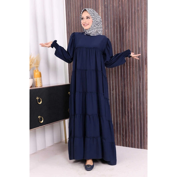 Dubai Katlı Salaş Elbise 6023 Lacivert