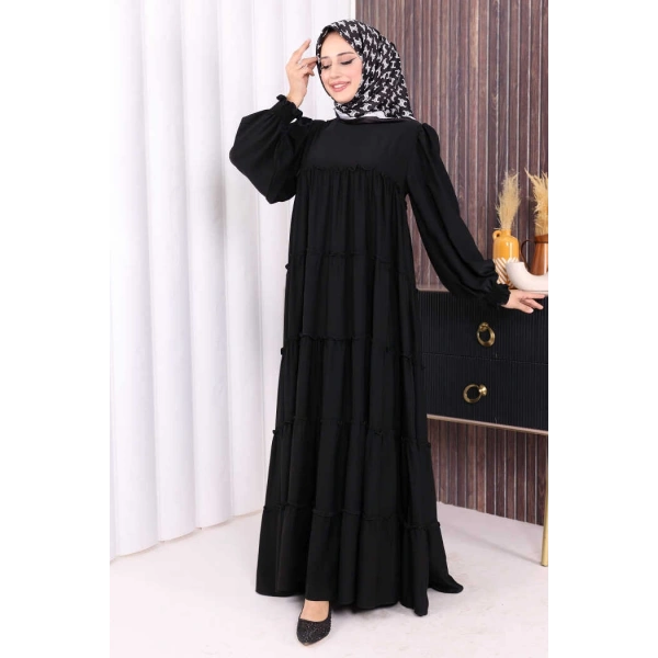 Dubai Katlı Salaş Elbise 6023 Siyah