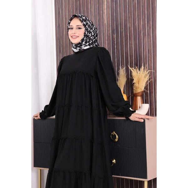 Dubai Katlı Salaş Elbise 6023 Siyah