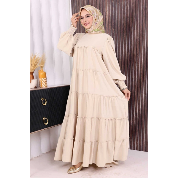 Dubai Katlı Salaş Elbise 6023 Taş