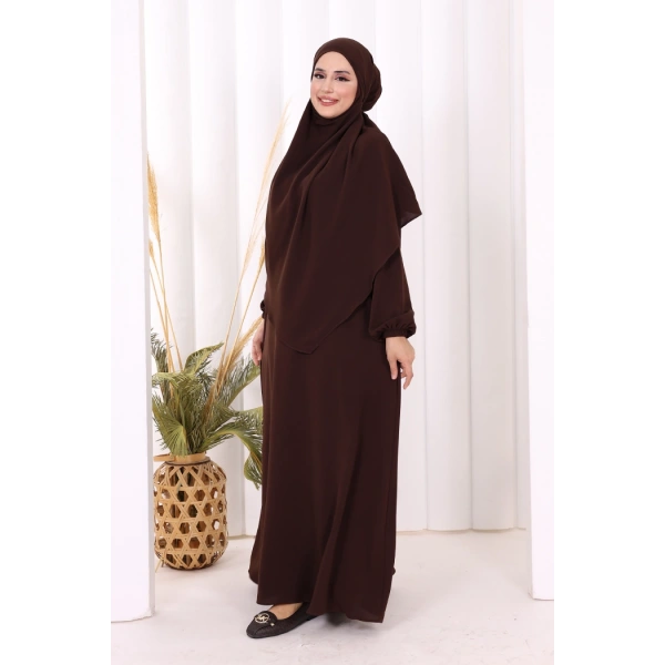 Dubai Sufleli Elbise Takım 6044 Kahverengi