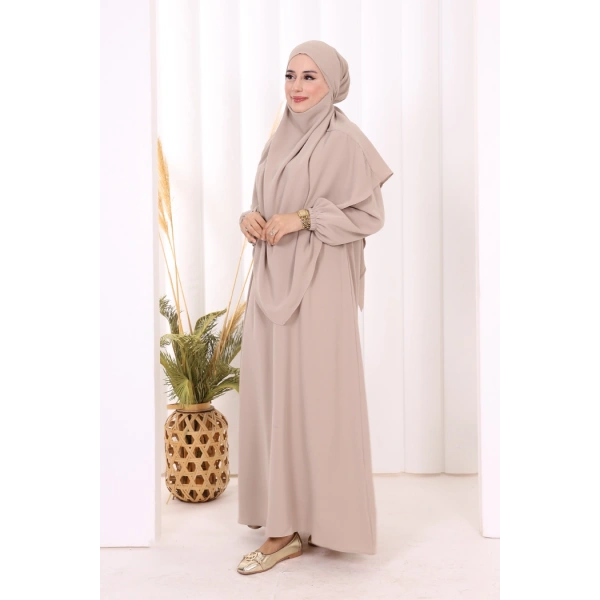 Dubai Sufleli Elbise Takım 6044 Vizon