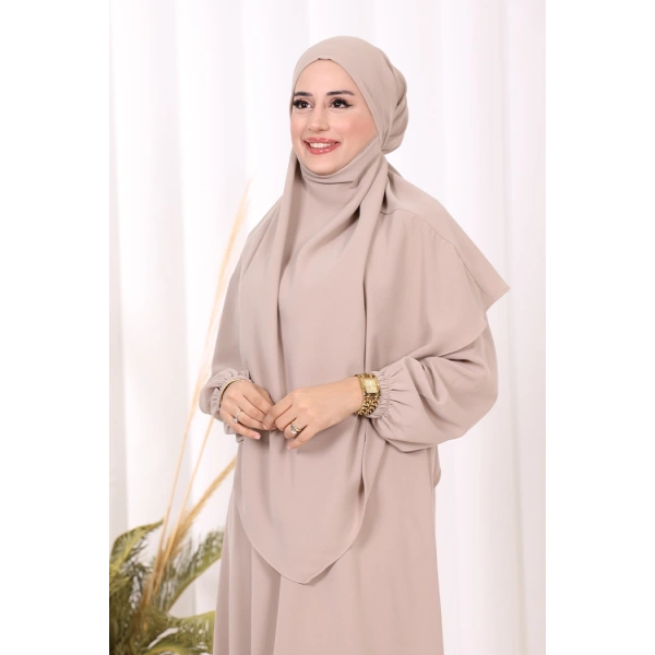Dubai Sufleli Elbise Takım 6044 Vizon