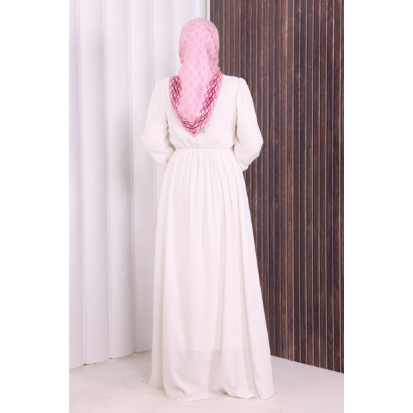 Düğme Detay Elbise 6055 Ekru