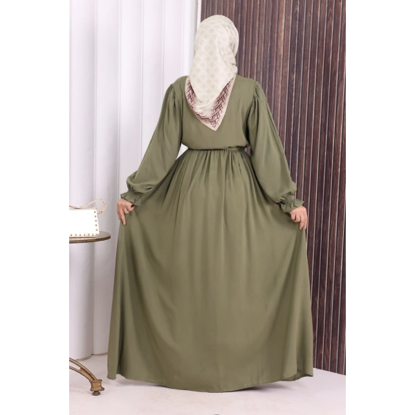 Düğme Detay Elbise 6055 Haki