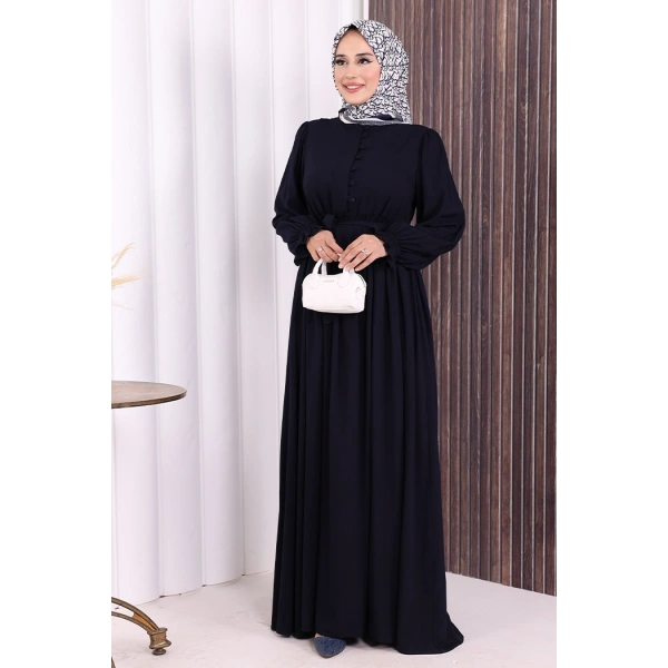 Düğme Detay Elbise 6055 Lacivert