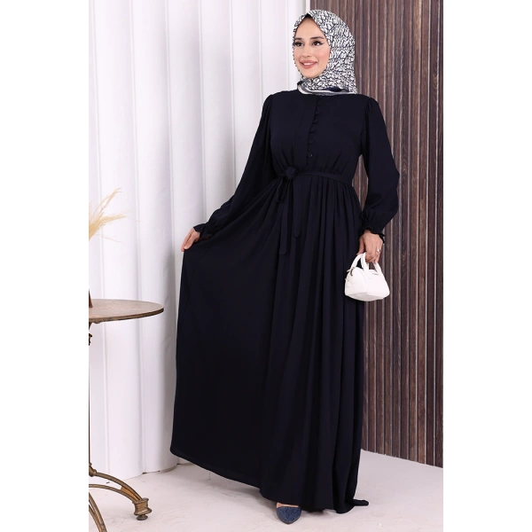 Düğme Detay Elbise 6055 Lacivert