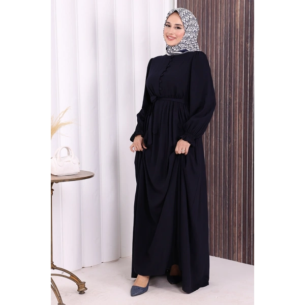 Düğme Detay Elbise 6055 Lacivert