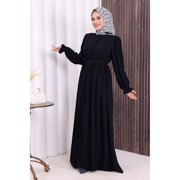 Düğme Detay Elbise 6055 Lacivert