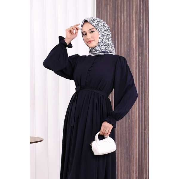Düğme Detay Elbise 6055 Lacivert