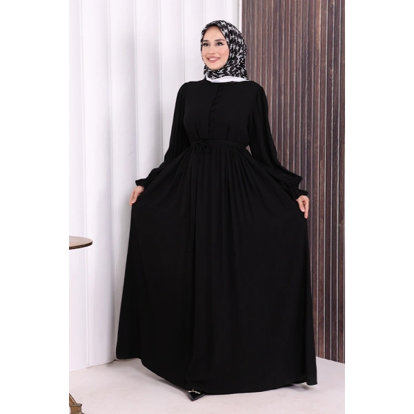Düğme Detay Elbise 6055 Siyah