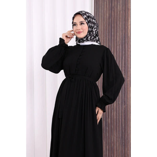 Düğme Detay Elbise 6055 Siyah