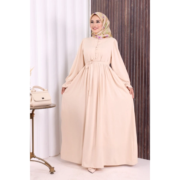 Düğme Detay Elbise 6055 Taş