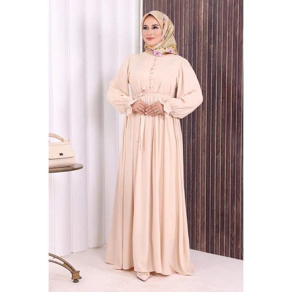Düğme Detay Elbise 6055 Taş