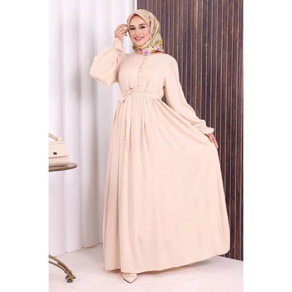 Düğme Detay Elbise 6055 Taş