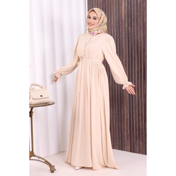 Düğme Detay Elbise 6055 Taş