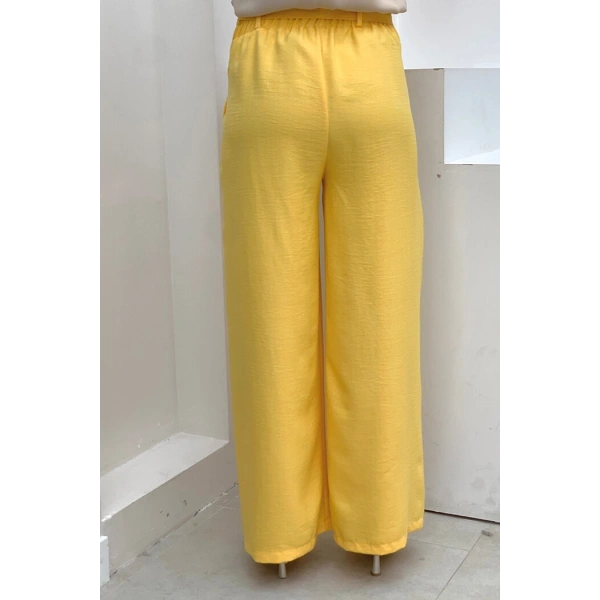Düğme Detaylı Bel Bağlamalı Cepli Bol Pantolon 0275 Sarı