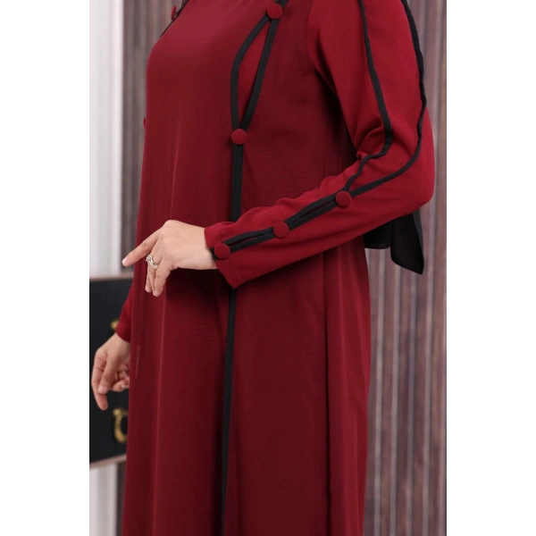 Düğme Detaylı Elbise 3919 Bordo